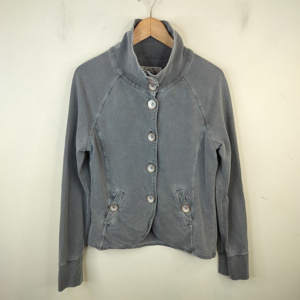 Prana Button Up Jacket Large Mock Neck Casual Gray Cotton Faded Athleisure